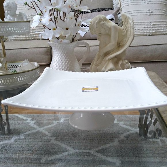 Portugal Dining New Beaded Edge White Farmhouse Cake Stand Riser